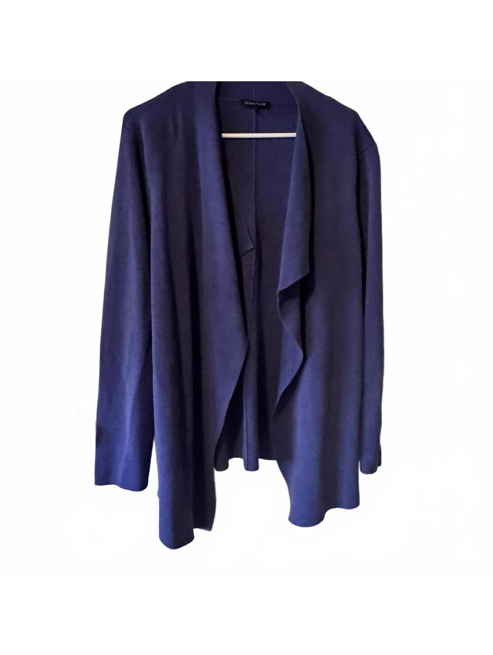 Eileen Fisher Womens Blue Cardigan XL Silk Organic Cotton Minimalist Open Front